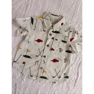 Blue Rooster Boys Golf Print Button Down Shirt Size 3T